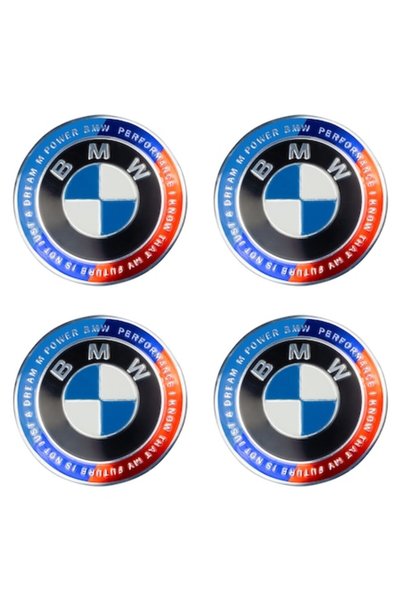 Bestdiverse Σετ 4 καπάκια τροχών 68 mm, για ζάντες αλουμινίου BMW, 50 Jahre M...