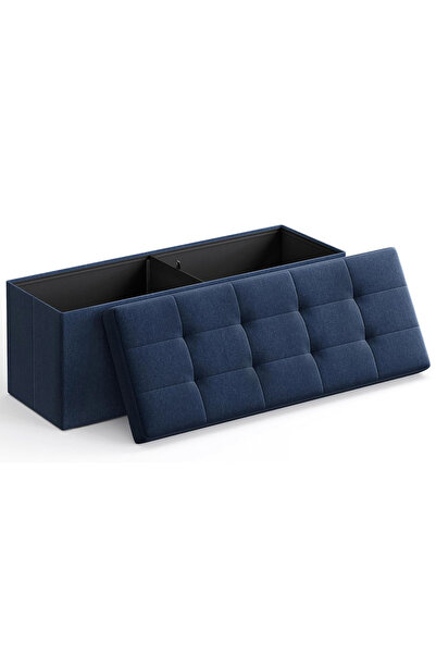 SONGMICS Folding stool with soft seat, 131 liters of storage space, maximum 300kg, 110x38x38cm, blue