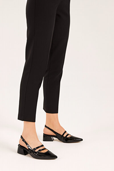 adelix Kadın Çift Bantlı Rugan Stiletto Ayakkabı Siyah