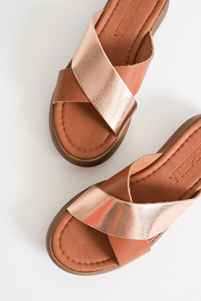 HERA SHOES Fayn Daily Tan Genuine Leather Slippers