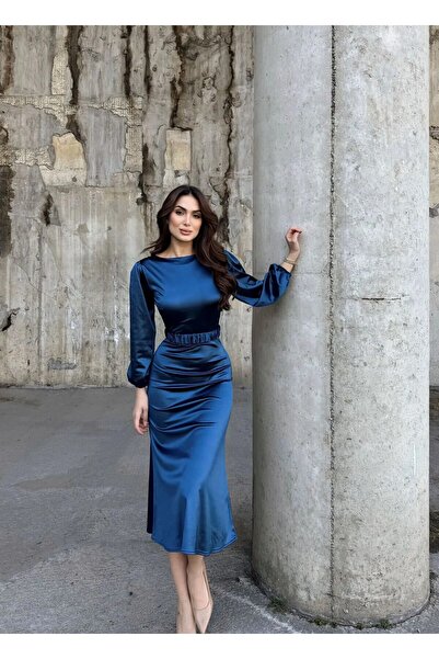 zoezoe Calia Kemer Detay Saten Elbise 95416