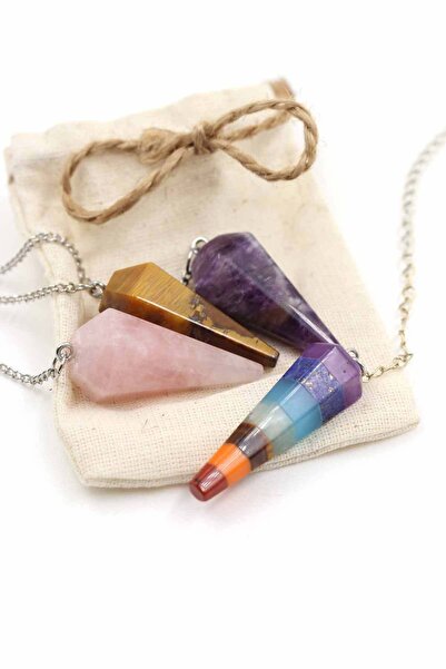 Natural Stone Amethyst Stone-Pink Quartz Stone-Tiger's Eye-Chakra Stone Pendulum Set of 4