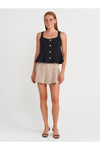Dilvin 31979 Düğmeli Peplum Top-Siyah