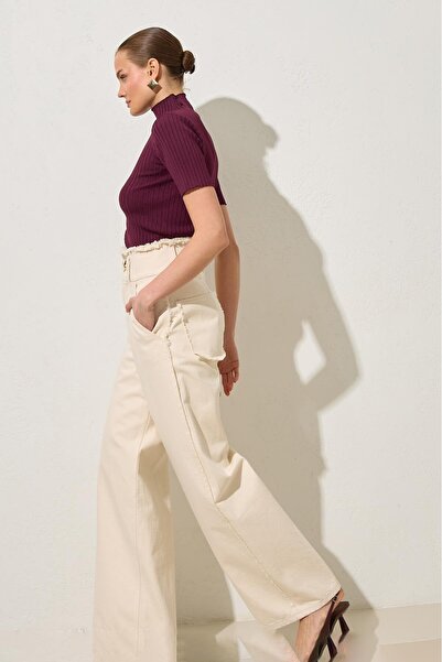 Setre Μπεζ 100% βαμβακερό παντελόνι με λεπτομέρεια στη μέση και τσέπη