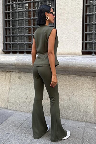 Lijuri Modal Suit with Gold Buttoned Vest and Spanish Pants - Khaki