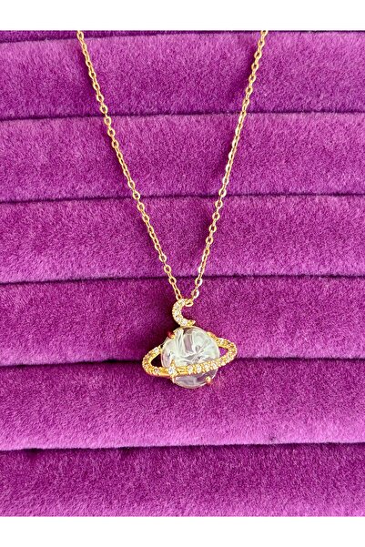 Bİ BONCUK Ay ve Güneş 14 Ayar Altın Kaplama Gezegen Kolye Özel Seri Kutulu Do...