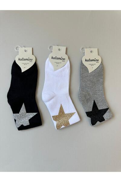 Katamino Parlak Yıldız Desenli Kız Çocuk Soket 3'lü Soket Çorap