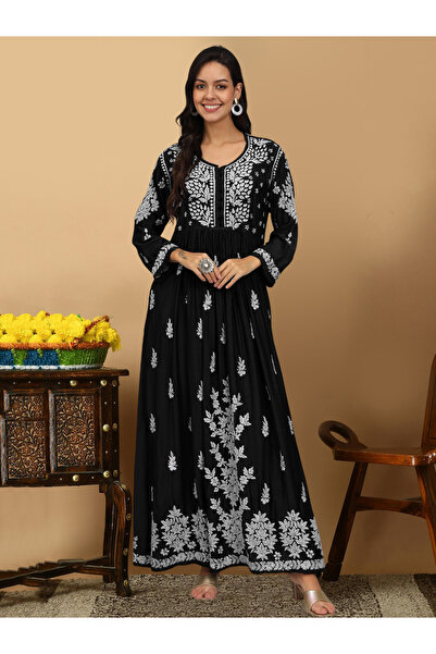 alaya Hand Embroidered Chikankari Muslin Jalabiya-AL4017