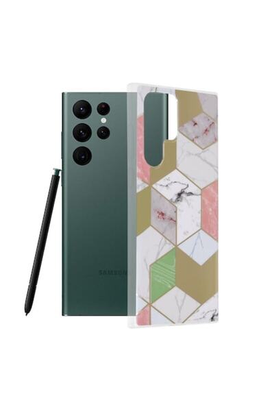 Dali Carcasă de protecție compatibilă cu Samsung Galaxy S22 Ultra, seria Marble, TPU, hexagon violet, multicoloră