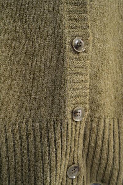 Mixray 6927 Kadın Yumuşak Dokulu Salaş Basic Triko Hırka Haki