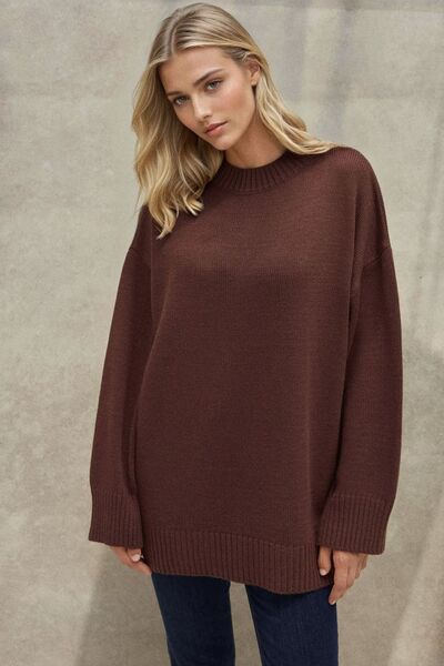 Hiccup Thick Crew Neck Long Hip Covering Sweater