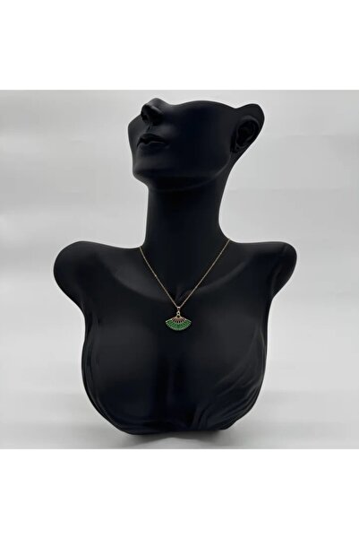 TAKIŞINA Steel Green Fan Trend Model Gold Necklace - Gold