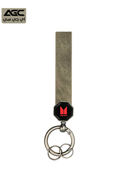 AGC سلسلة مفاتيح ايسوزو، حزام جلدي رمادي مع حلقة معدنية، دوران 360 درجة، متين...