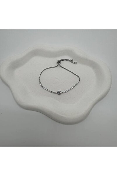 TAKIŞINA Özel Seri Silver Kalp Detay Su Yolu Bileklik - Silver