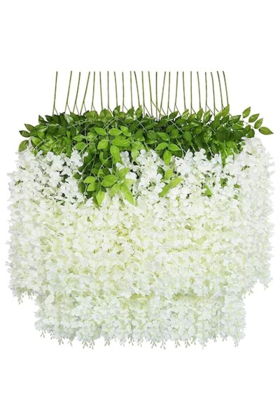 Artificiale Rolio Set 12 Bucati Planta Artificiala Curgatoare Glicina Wisteria Alba cu Frunze, Lungime 1.1 m
