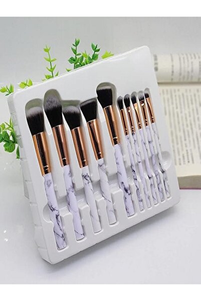 Generic فرش مكياج من 10 قطع من مابيا، فرش مكياج بملمس رخامي، فرش بودرة الوجه ...