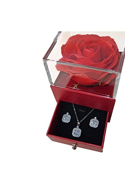 OEM Set Bijuterii Rose Silver with Necklace and Stud Earrings Cubic Zirconia