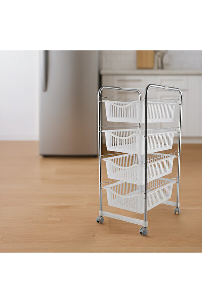Kiwa Metal 4 Kat Sebzelik Demonte Sebzelik Mutfak Düzenleyici Beyaz