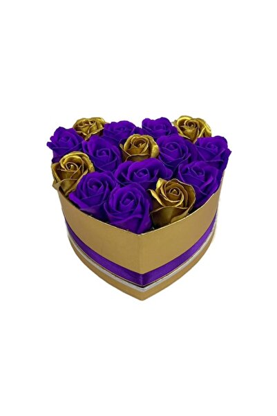 FY FashionForYou Aranjament floral Miracle Purple cutie aurie inima cu 15 tra...