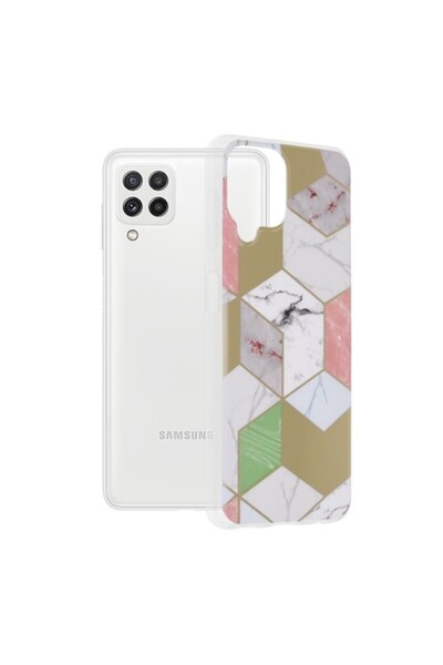 Dali Carcasă de protecție compatibilă cu Samsung Galaxy A22 4G/M22 4G, seria Marble, TPU, hexagonal violet, multicoloră