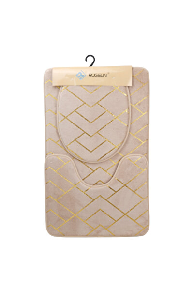 OEM Set 3 Covorase de baie, antiderapante, Golden Lines, 80 x 50 cm, Crem