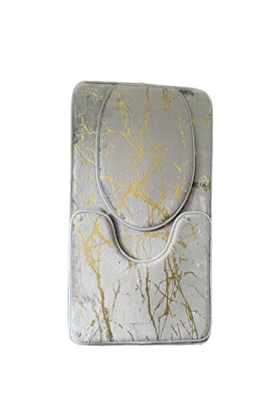 OEM Set 3 Bath Mats, Non-Slip, Marble Design, 80 x 50 cm, Silver