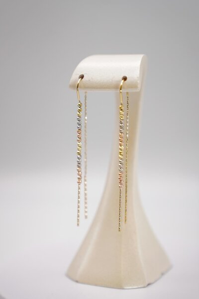 ERMİRGOLD 14 Ayar Altın Üç Renkli Dorika Zincir Küpe–Uzun Zarif Tasarım Şık Kadın Küpe Modeli