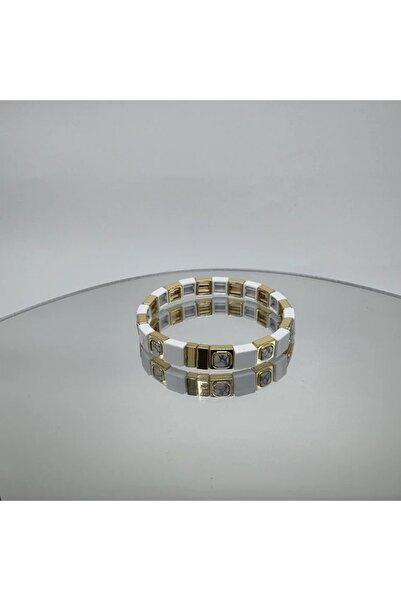 TAKIŞINA Özel Seri Beyaz Gold Taş Detay Kelepçe - Gold