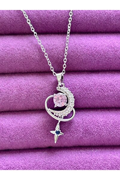 Bİ BONCUK 925 Ayar Gümüş Kaplama Ay Güneş Yıldız Kolye Hediye Kutulu Sevgilil...