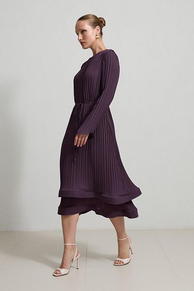 Setre Plum Pleated Relaxed Cut Dress