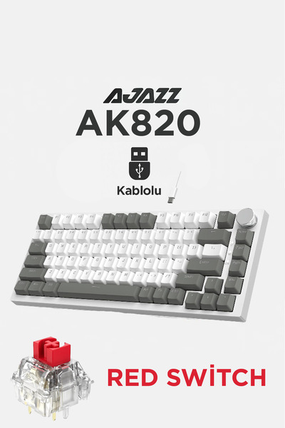 Ajazz AK820 Kablolu Mekanik Oyun Klavyesi , Beyaz Işıklı, Beyaz-Gri, 82 Tuş, ...
