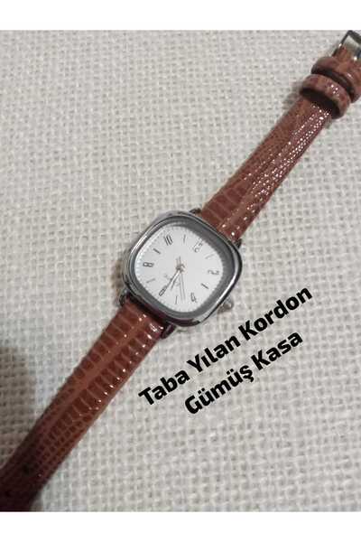 Brality Vintage Retro Women Wristwatch Taba Color Cord Silver Square Case 0054