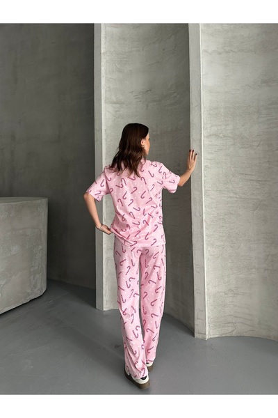LETS BASIC Pink Candy Patterned Women's Pajama Set – Comfortable and Stylish Home Wear
