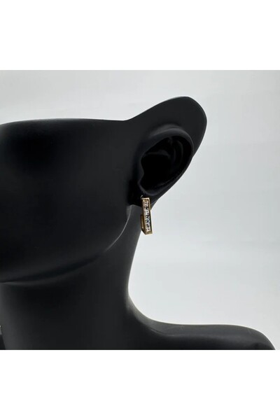 TAKIŞINA Steel Gold Stone Detail Rectangular Earrings - Gold