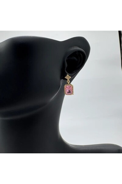 TAKIŞINA أقراط الأميرة من السلسلة الخاصة بالحجر الوردي - ذهبي