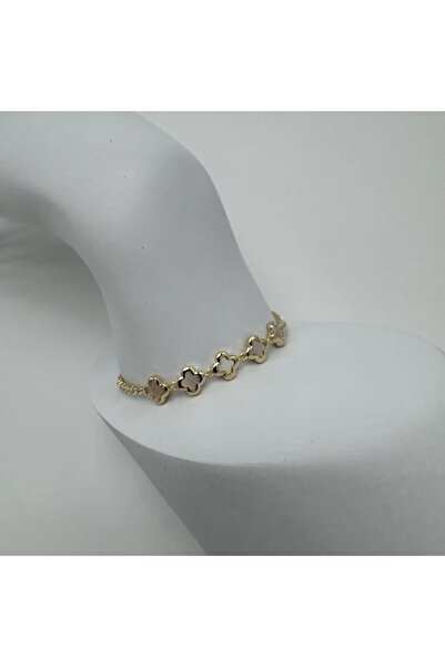 TAKIŞINA Özel Seri Gold 5 Adet Minimal Yonca Detay Su Yolu Bileklik - Gold