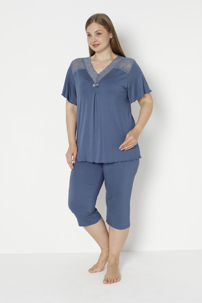 Cotpark Women's Plus Size Viscose Elastane Fabric Short Sleeve Capri Suit 14688