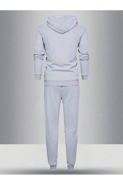 aynewmoda Men's Casual Slim Fit Stylish Hoodie and Jogger Set with Pockets and Lace-Up Waist,