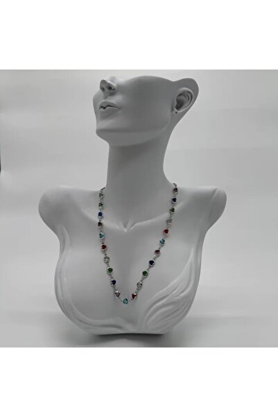 TAKIŞINA Steel Silver Heart Colored Stone Necklace - Silver