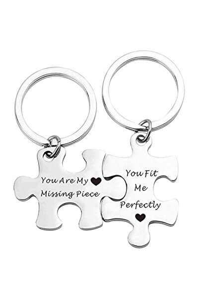 General Store Couples Keychain with Letters, 2 Pieces, Stainless Steel, Silver, SA&SO General Store