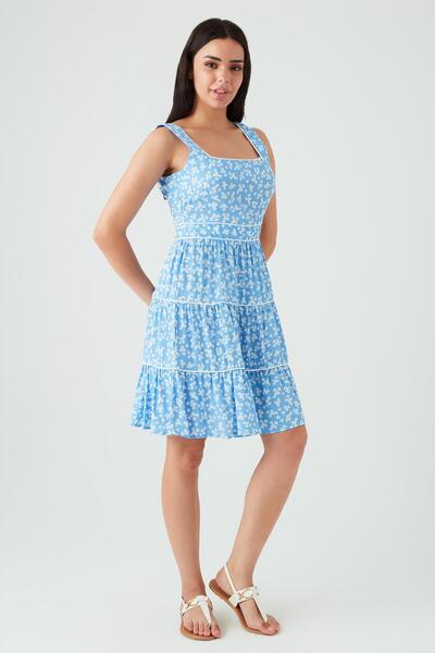 Select Moda Rochie de damă cu bretele cu model floral albastru