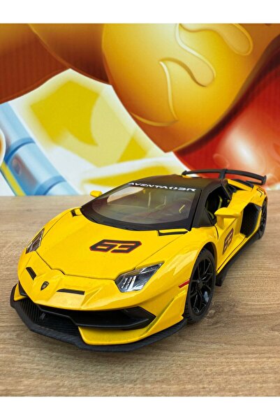 scntoys LAMBORGHİNİ AVENTADOR SVJ DİECAST MODEL ARABA SESLİ IŞIKLI KAPILARI AÇILIR LAMBORGİHİNİ SARI ARABA