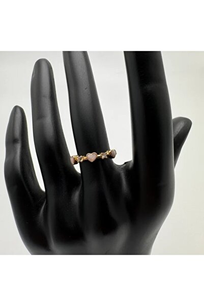 TAKIŞINA خاتم ذهبي بتفاصيل قلب أبيض بسيط - ذهبي