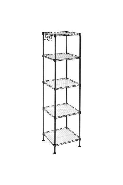 SONGMICS Metal shelf 30x30x124 cm, 5 levels, adjustable shelves and hooks inc...