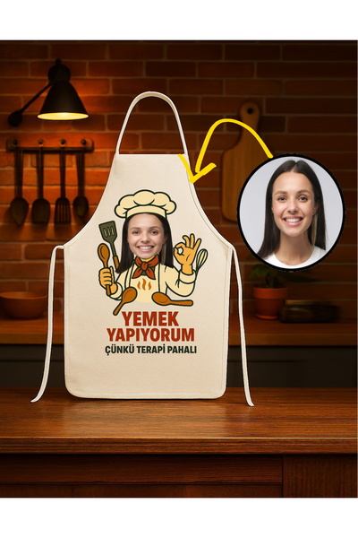 Hediye Molası Kişiye Özel Karikatür Fotoğraflı ve İsimli Mutfak Önlüğü Terapi Pahalı
