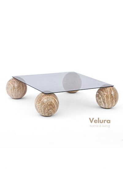 Velura Home & Living Modern Orta Sehpa & Küre Sehpa & Top Sehpa & Füme Kare C...