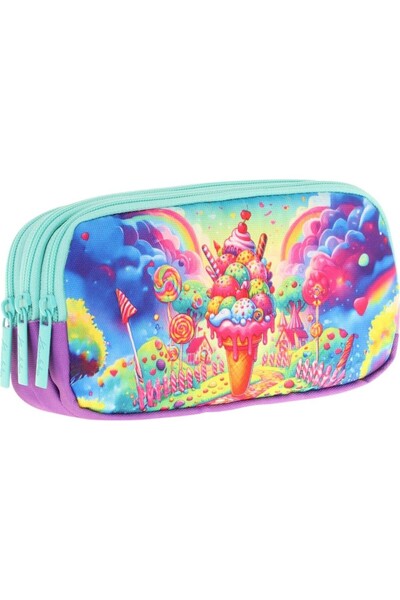 KAUKKO حقيبة أقلام للأطفال مكونة من 3 أقسام (طبقة آيس كريم)krn-L8251