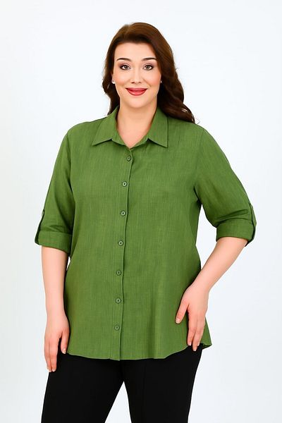 By Alba Collection Cămașă de damă din lenjerie moale kaki închis