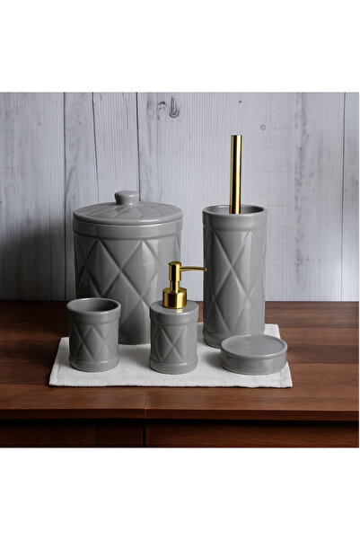 Home 8827 5 Parça Porselen Banyo Seti Gri