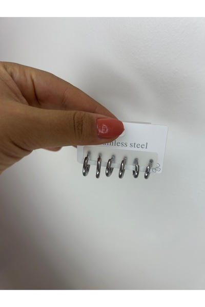 stainles steel ÇELİK SİLVER RENK ÜÇ AYRI BOY HALKA KÜPE